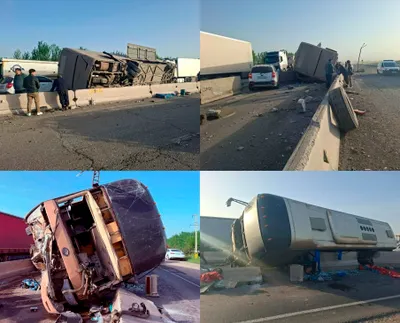 На трассе в Джизакской области пассажирский автобус врезался в бетонное ограждение